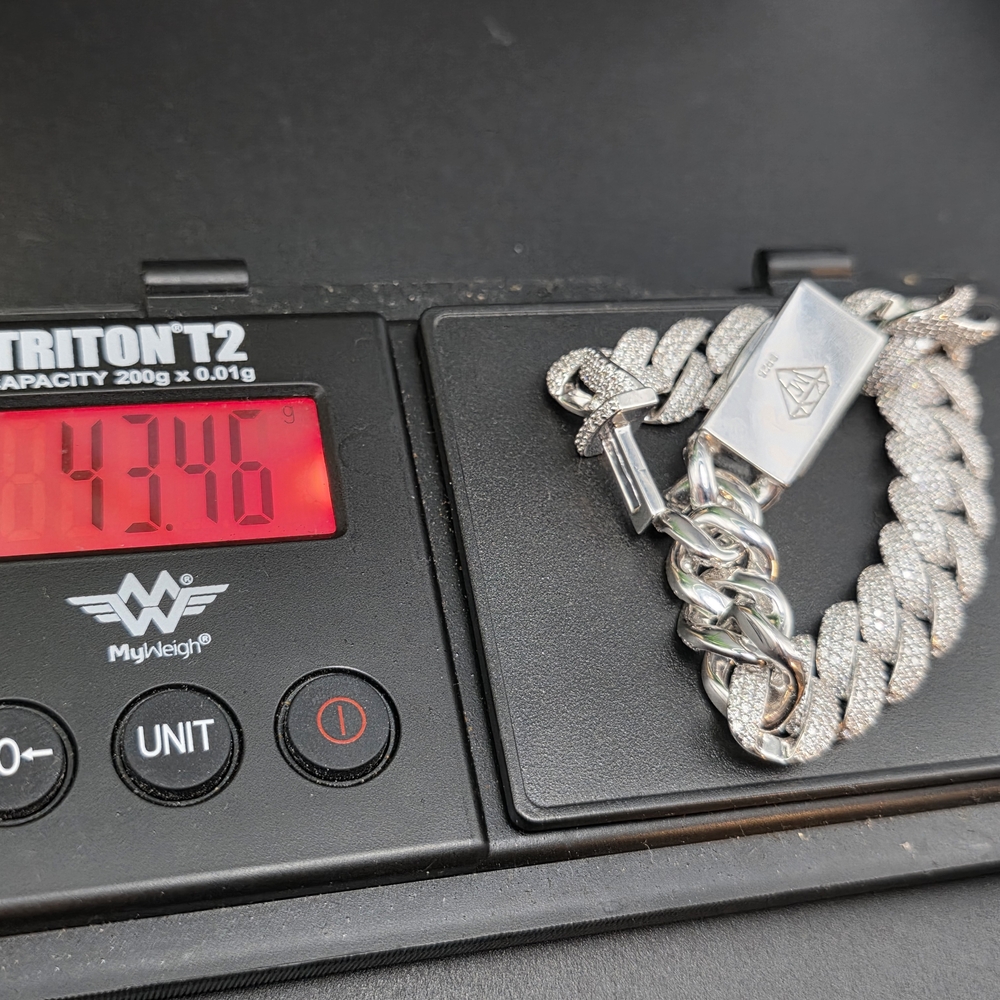 π₯ 12mm Moissanite Cuban Link Bracelet β S925 Solid Silver π₯ - Picture 5 of 6